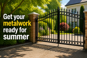 Professionally restored black metal gates and railings prepared for summer at a residential property in essex