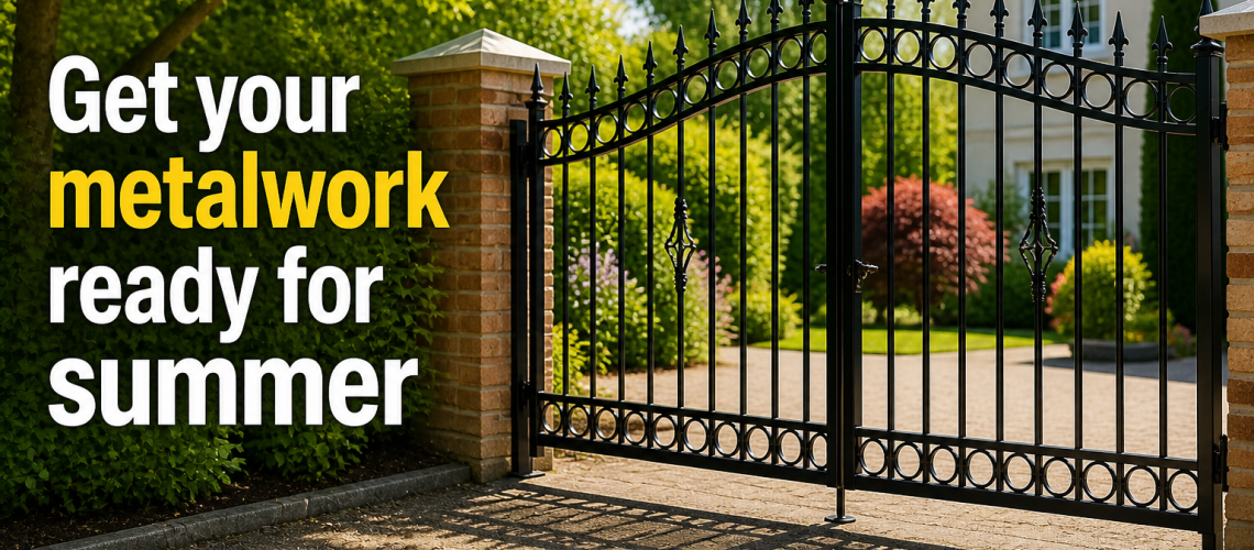 Professionally restored black metal gates and railings prepared for summer at a residential property in essex